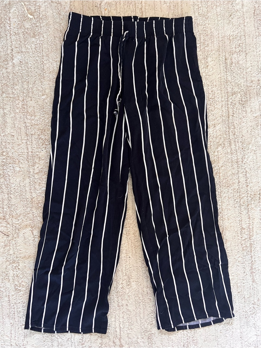 Navy Blue Stripe Drawstring Pants